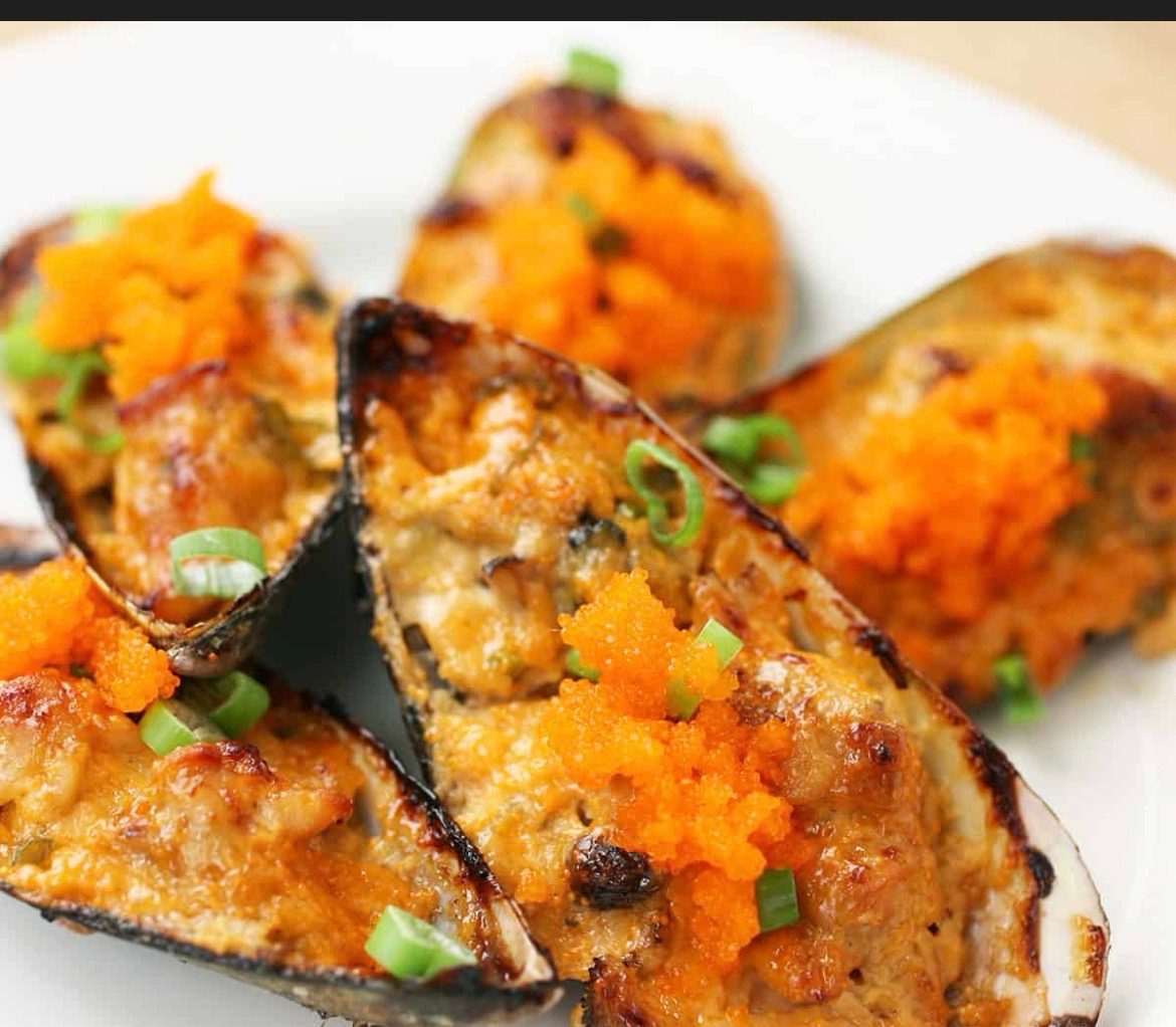 Baked Green Mussels.