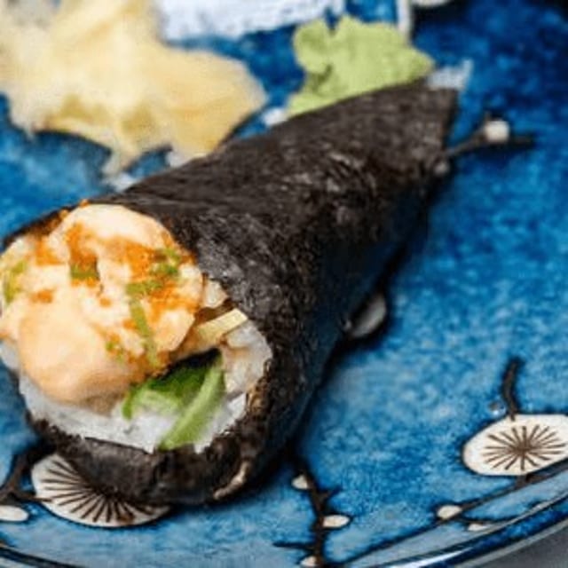 Spicy Scallop Hand Roll.