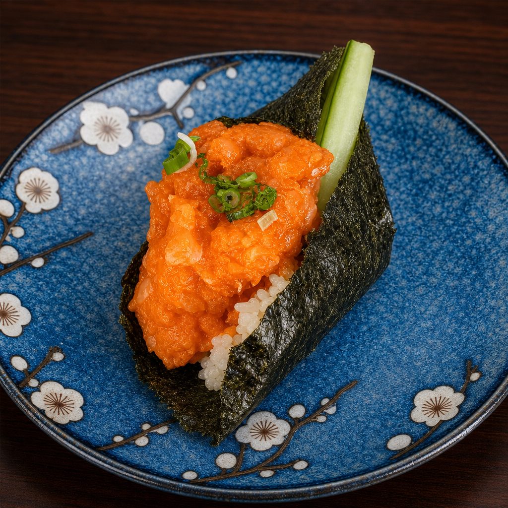 Spicy Salmon Hand Roll.