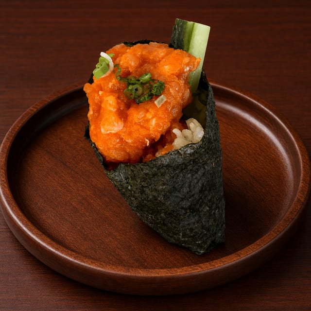 Spicy Salmon Hand Roll.