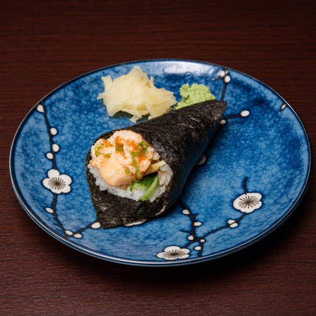 Spicy Scallop Hand Roll.