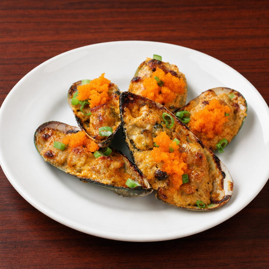Baked Green Mussels.
