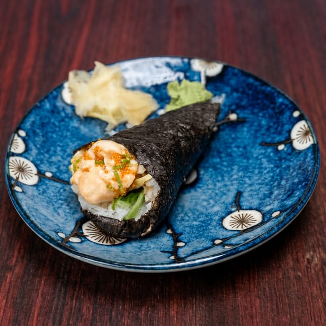 Spicy Scallop Hand Roll.